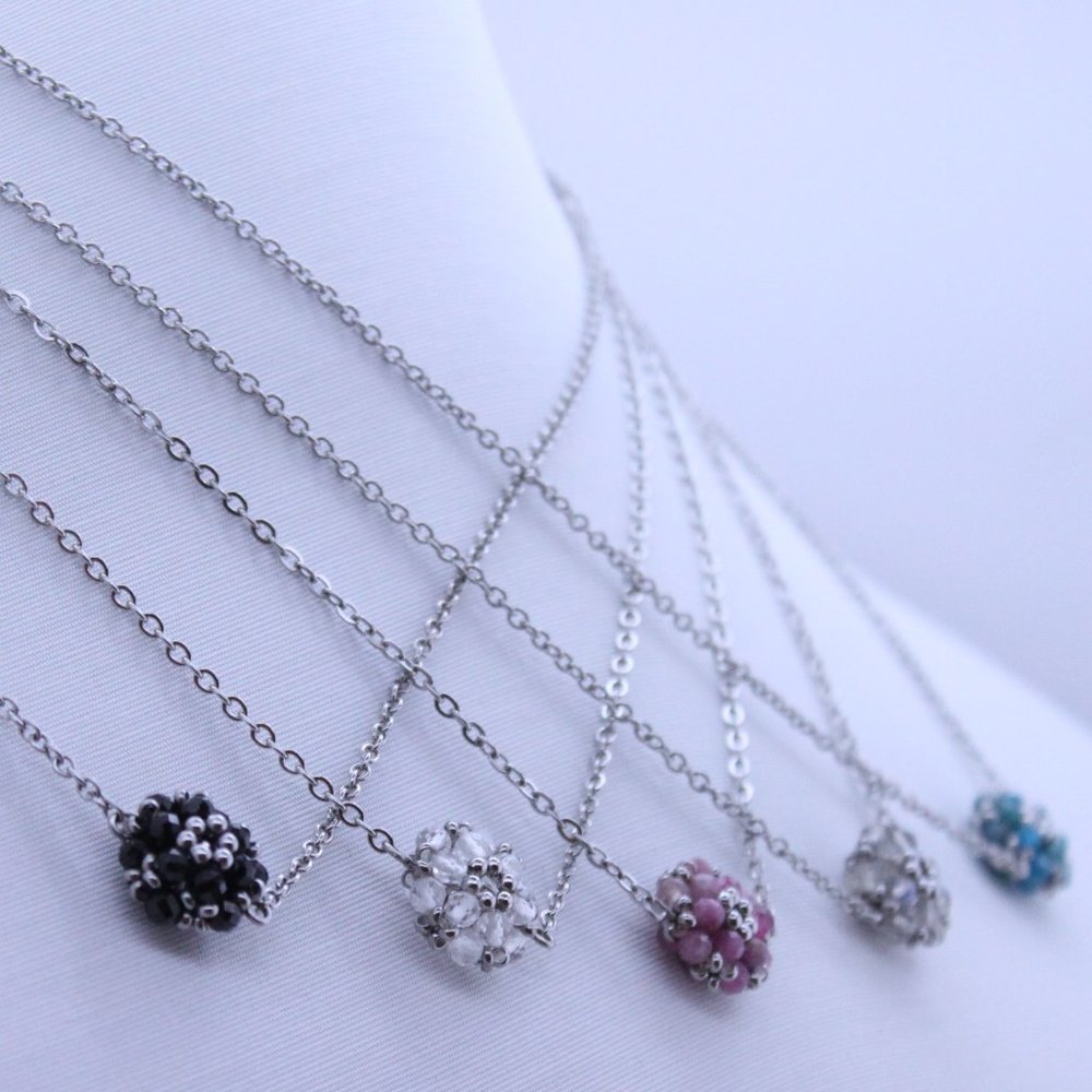 Black Spinel or Labradorite Gemstone and Stainless Steel Necklace - Handmade New